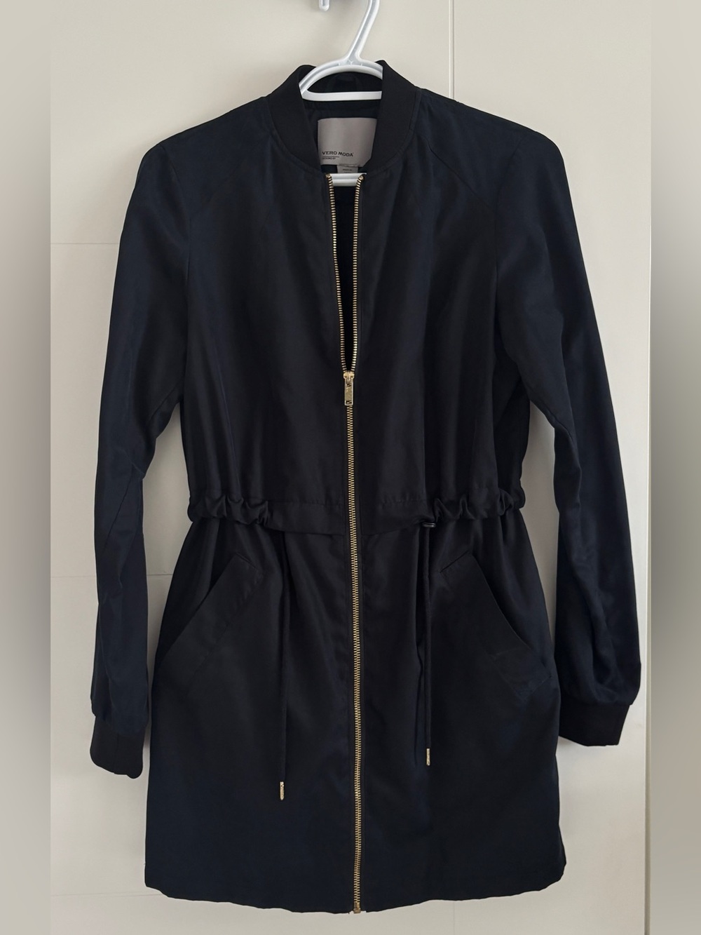 Vero Moda Navy Utility Drawstring Jacket with Gold Zipper